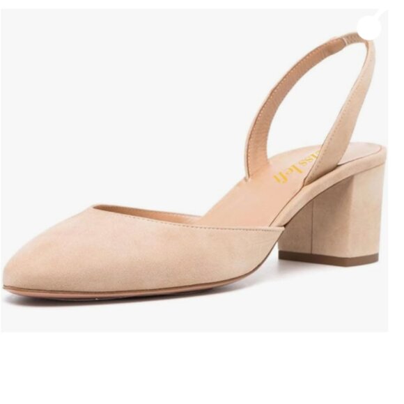 miss left Nude Vintage Slingback Almond Toe Pumps Slip On Block Heel Sandals - Picture 1 of 8